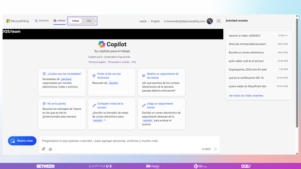 Pantalla de inicio de Copilot